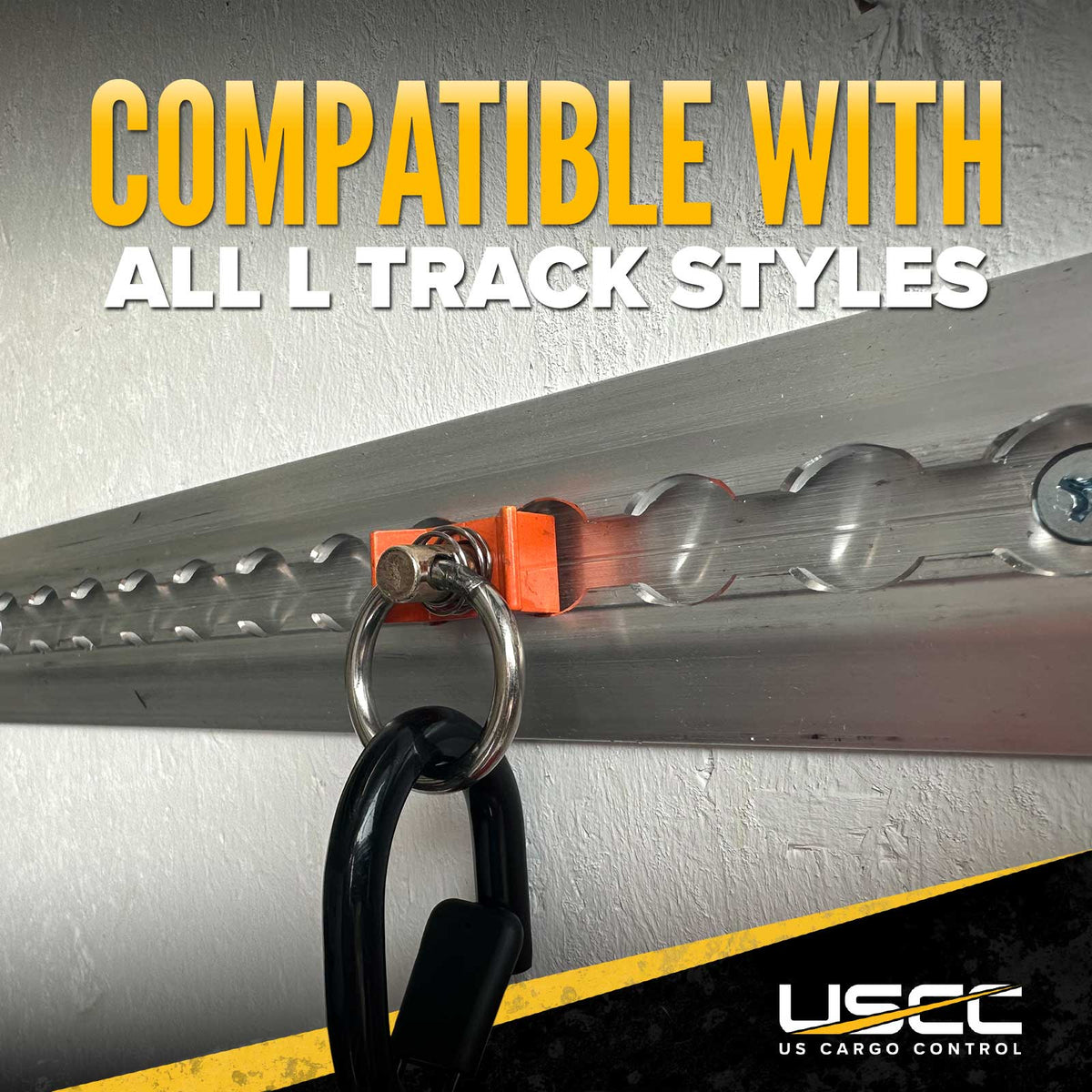 Single Stud L-Track Fitting with Stainless Steel Round Ring - Orange | 4,000 lbs. BS