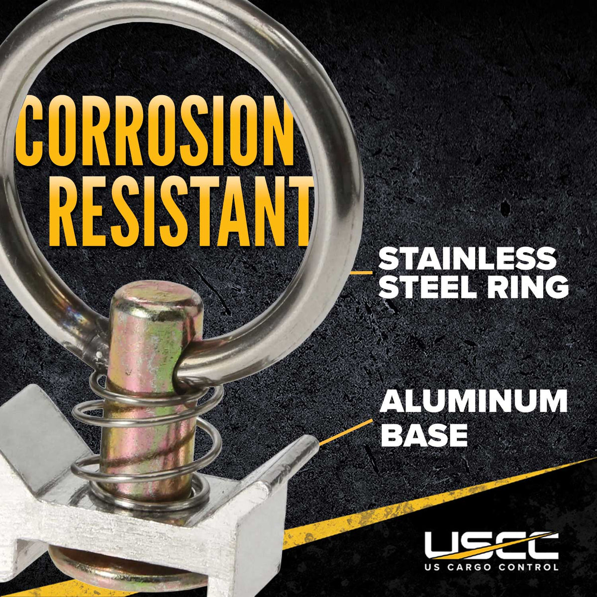 Single Stud L-Track Fitting with Stainless Steel Round Ring | 4,000 lbs. BS | 4-Pack