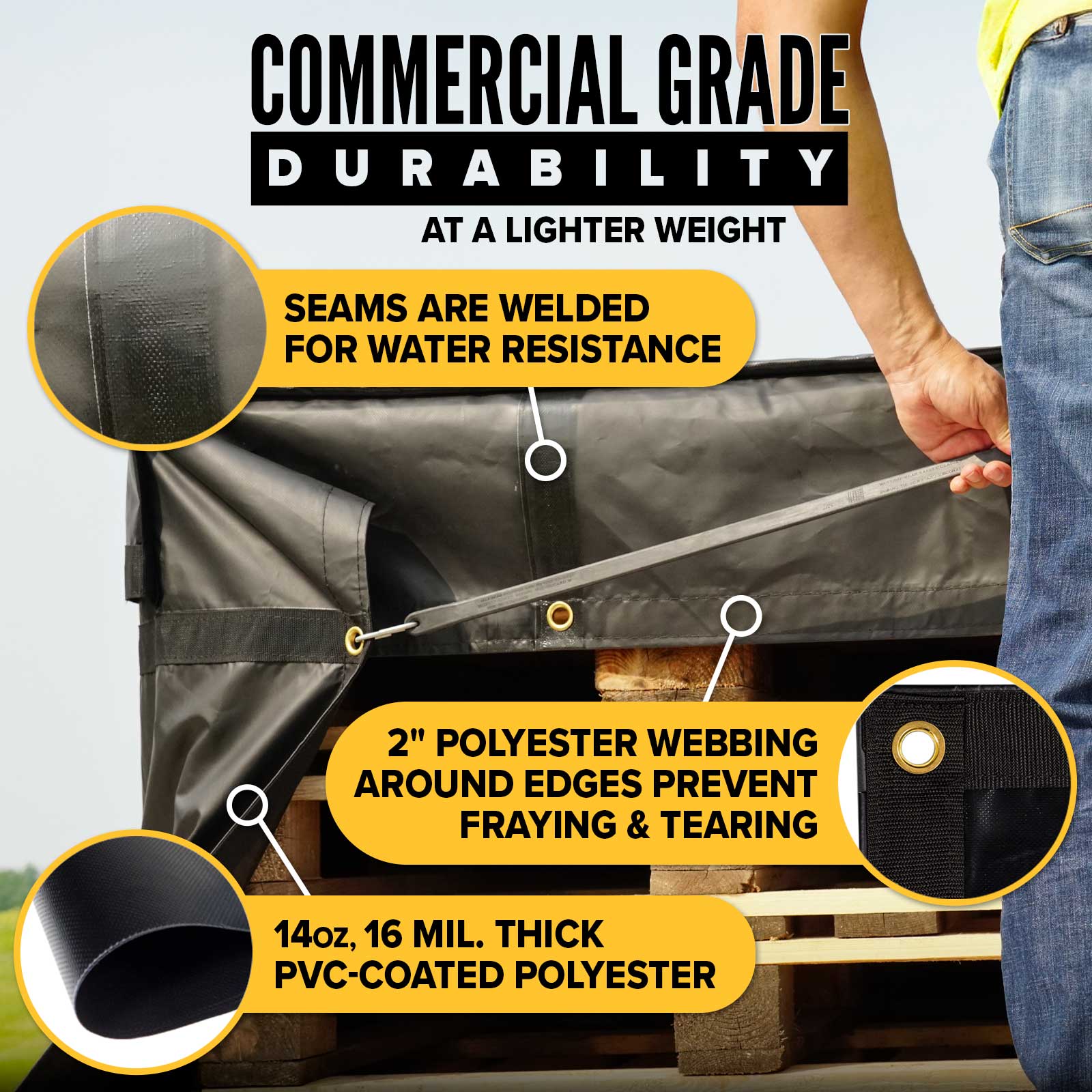 24' X 18' Lightweight Lumber Tarp | 8' Drop & Flap - 14 oz. Black