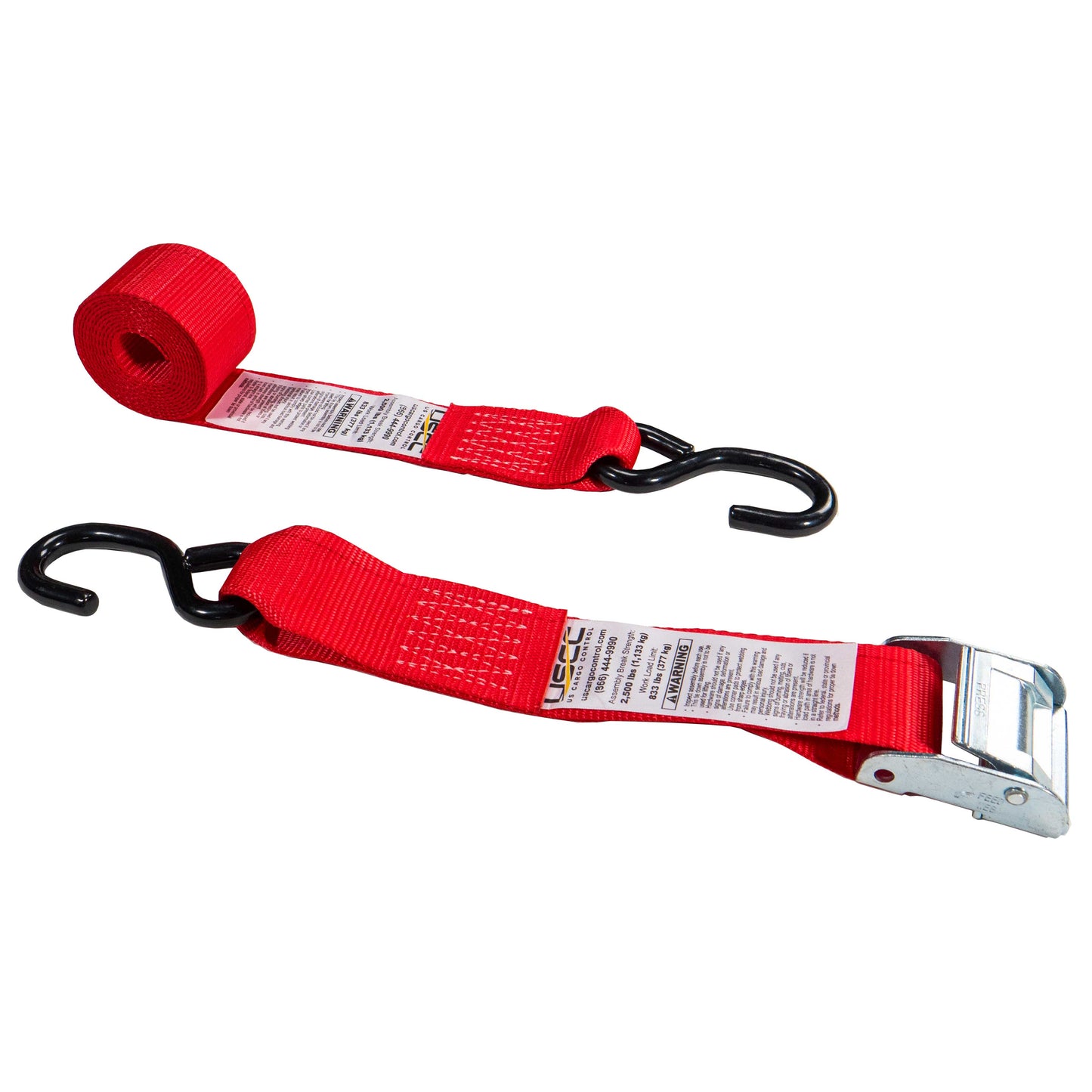 Motorcycle Cam Buckle Strap 2" x 8' with S-Hooks