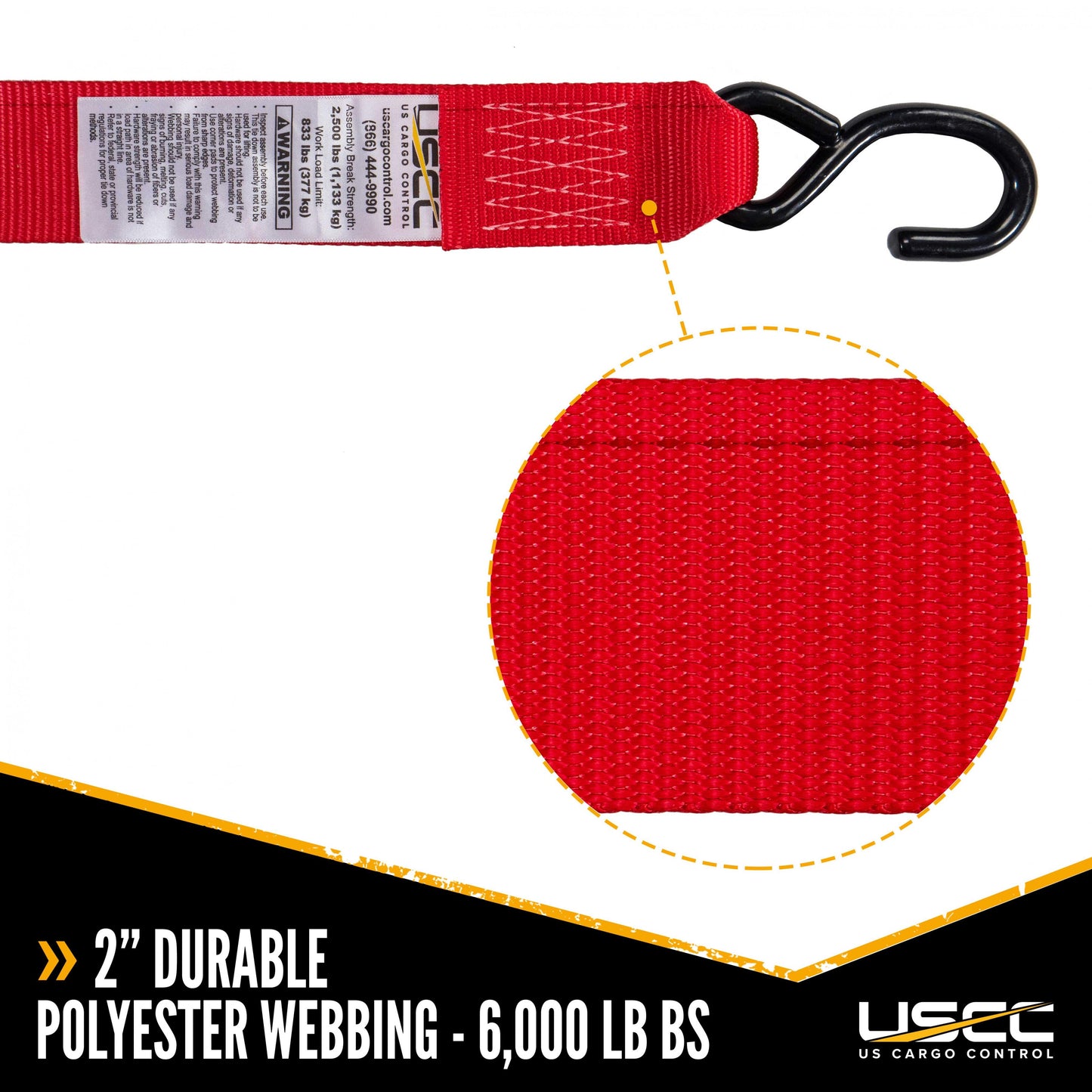 Motorcycle Cam Buckle Strap 2" x 8' with S-Hooks