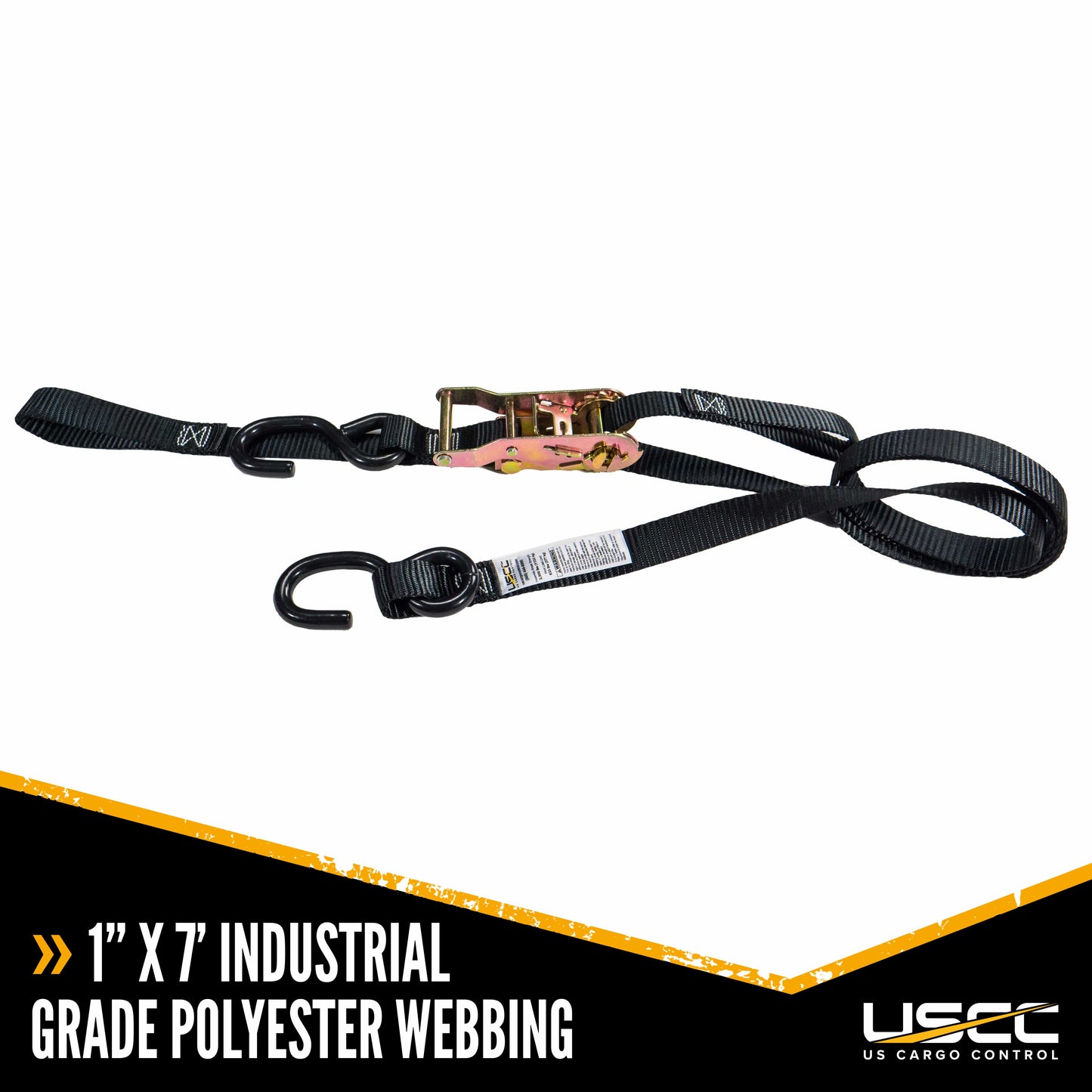 1" x 7' Motorcycle Ratchet Strap with Handlebar Strap & S-Hooks
