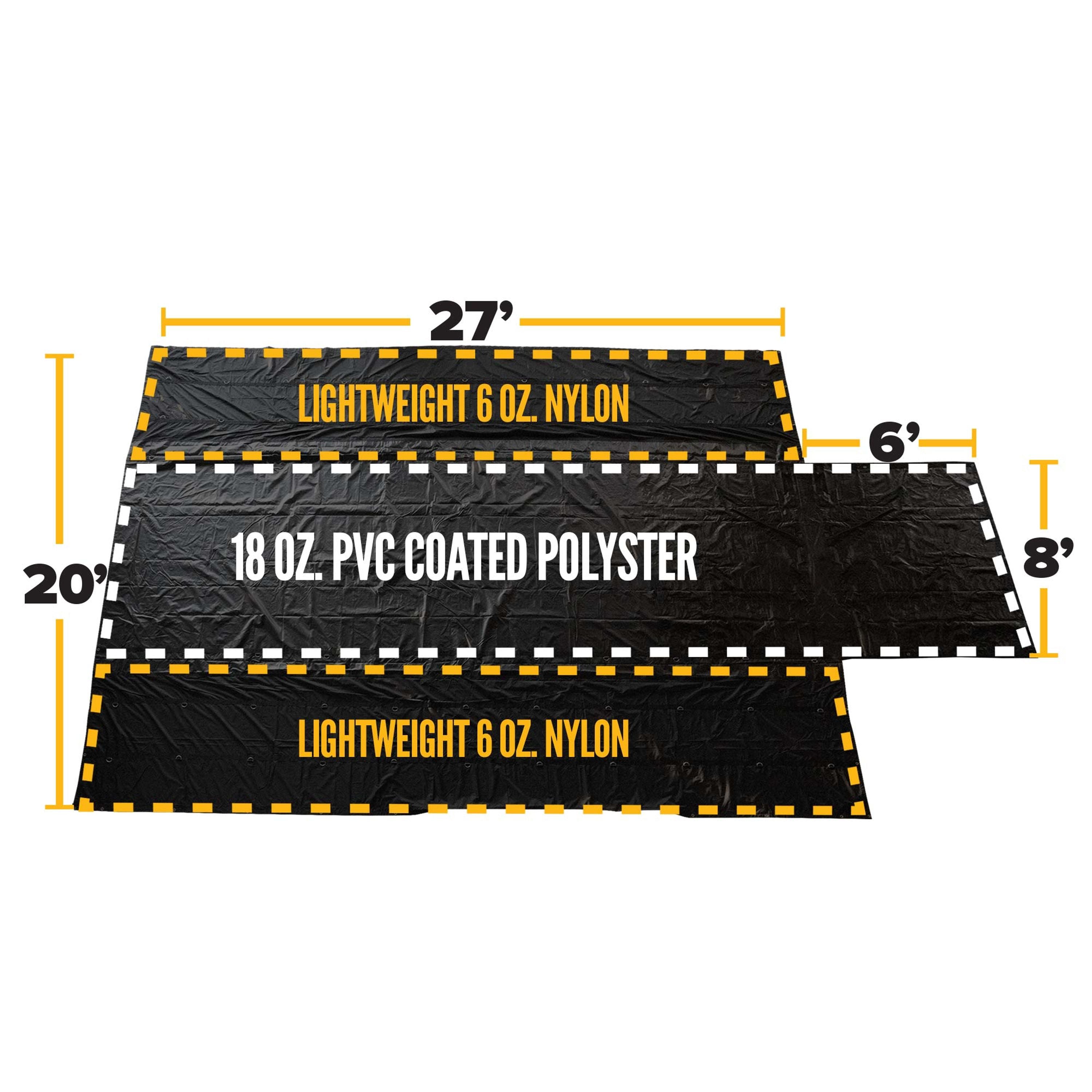 20x27 Parachute Material Tarp | 6' Drop & Flap | 18 oz/6oz Airbag