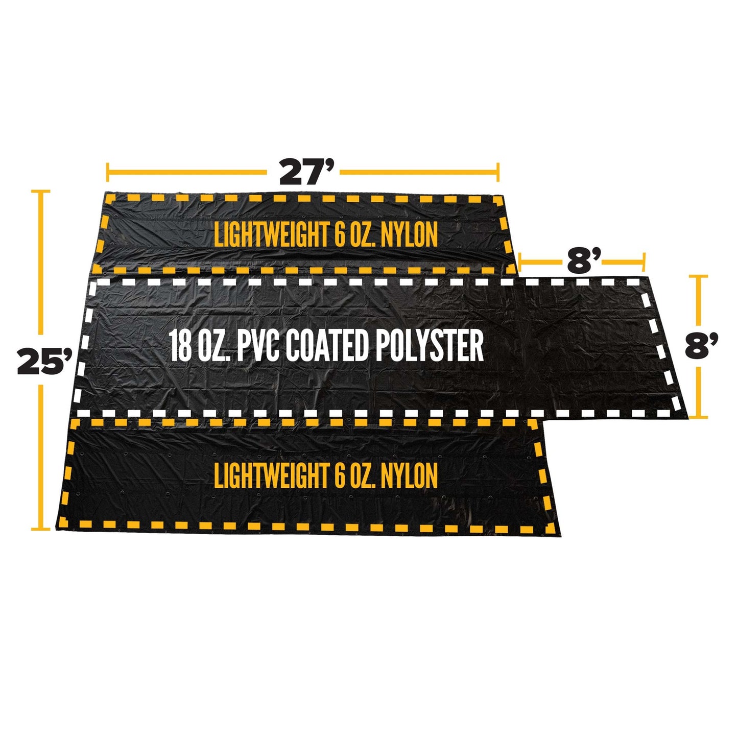25' x 27' (8' Drop & Flap) Ultra Lightweight Parachute Lumber Tarp | 18 oz/6oz Combo Tarp