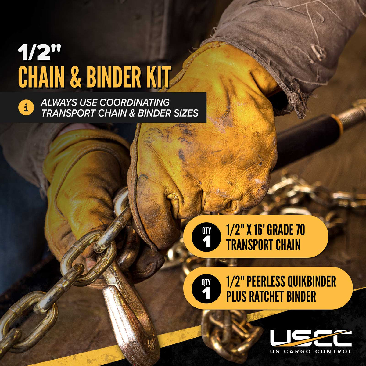 1/2" x 16' Grade 70 Transport Chain and Binder Kit | Peerless QuikBinder Plus