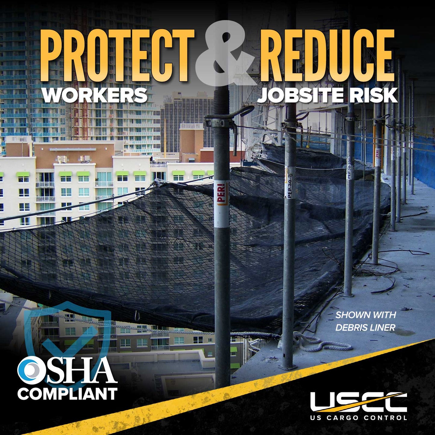 10' x 20' ANSI A10.11 Personnel Safety Net with Debris Liner | 17,500 lbs.