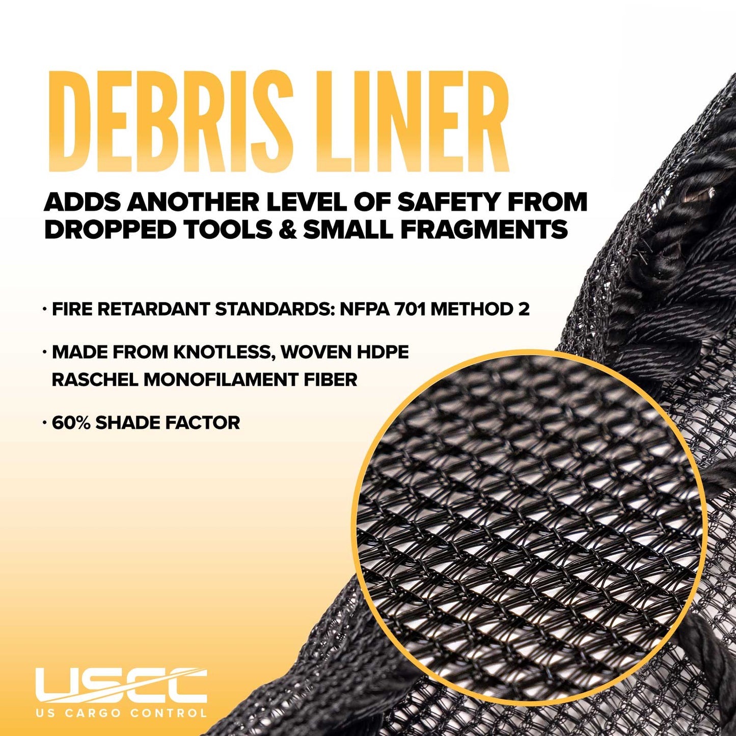 20' x 20' ANSI A10.11 Personnel Safety Net with Debris Liner | 17,500 lbs.