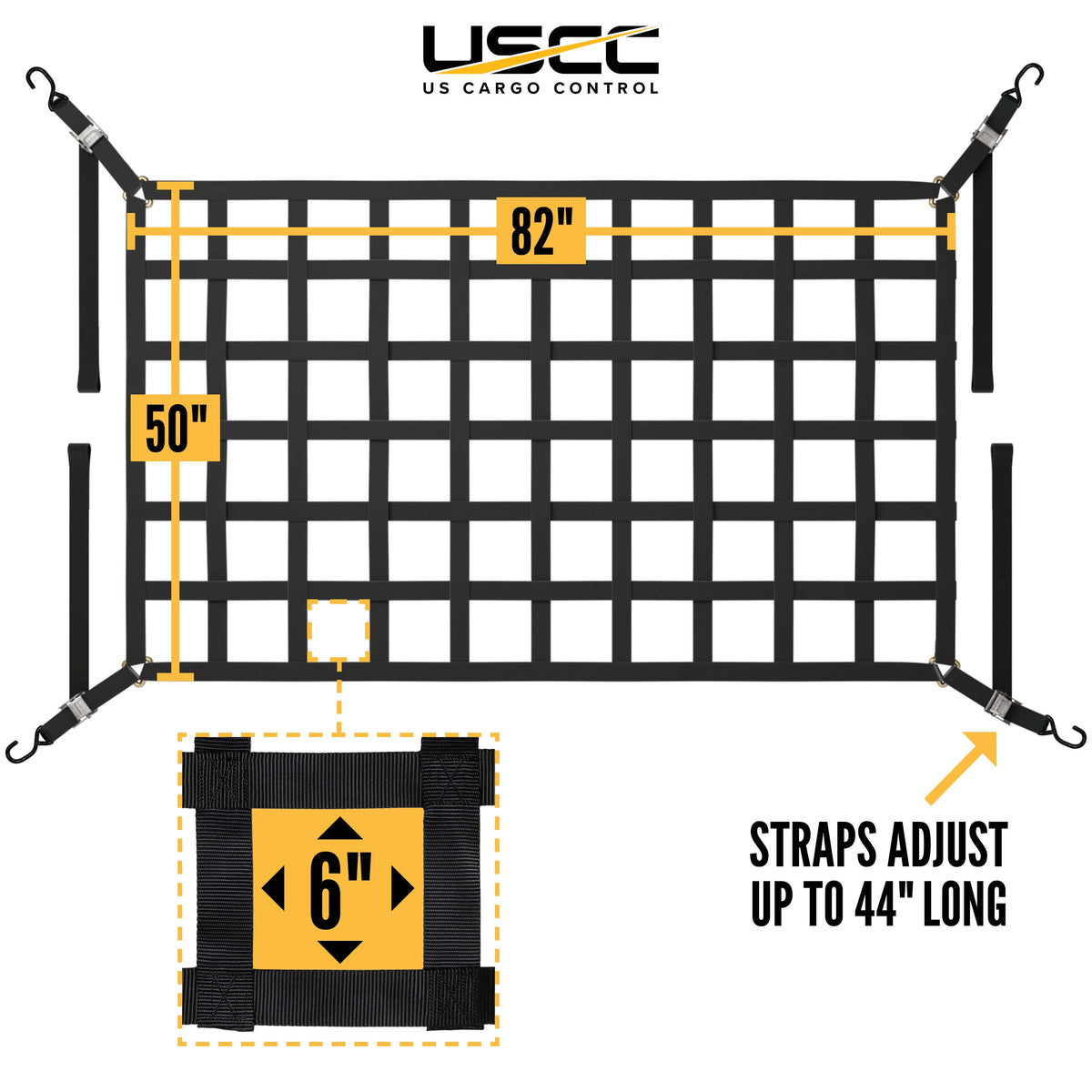 82" x 50" Long Bed Pickup Truck Cargo Net with Cam Buckles & S-Hooks | 2-Pack