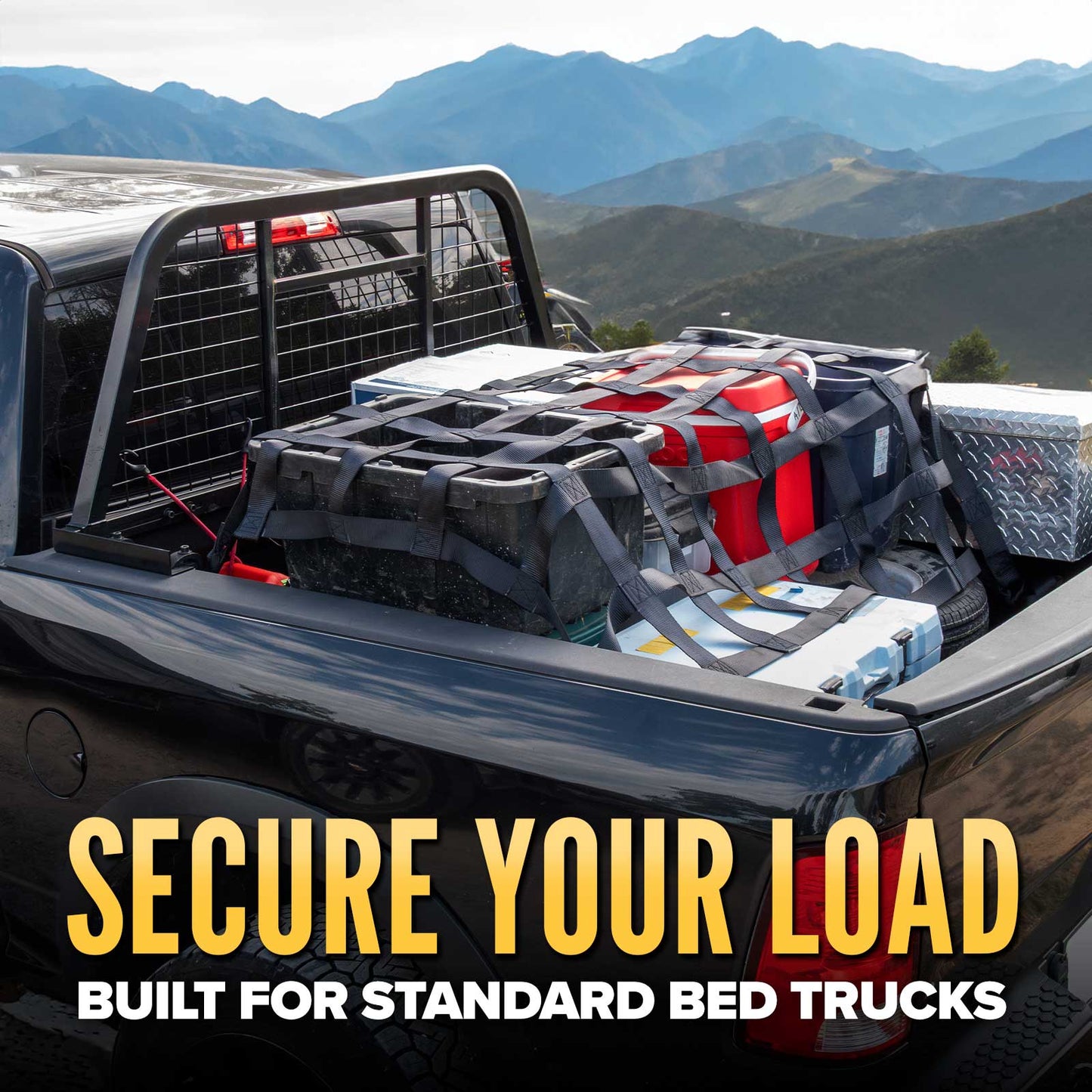 66" x 50" Standard Bed Pickup Truck Cargo Net with Cam Buckles | S-Hooks
