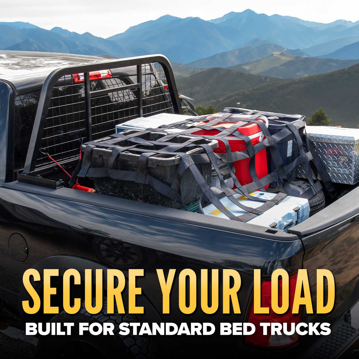 66" x 50" Standard Bed Pickup Truck Cargo Net with Cam Buckles & S-Hooks | 2-Pack