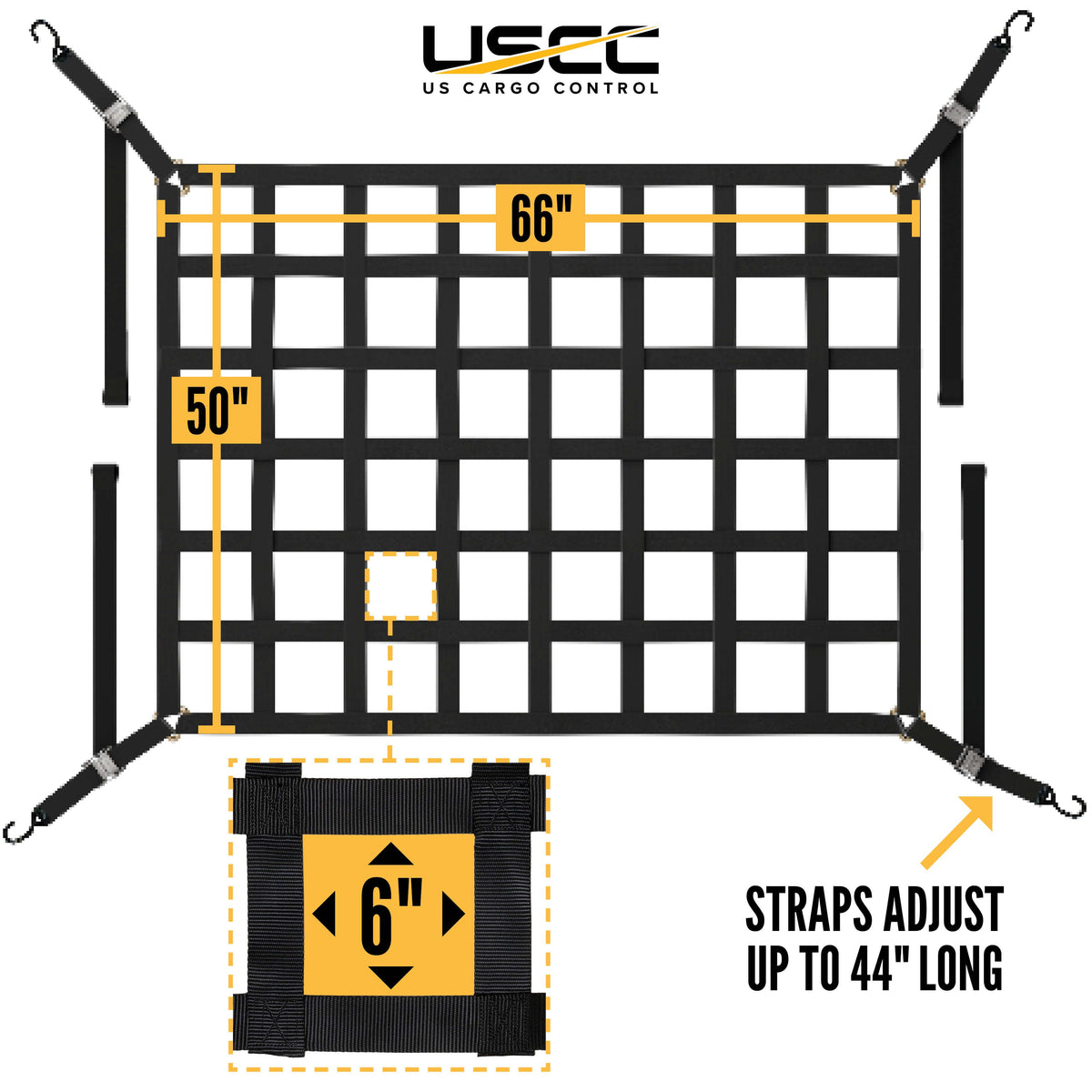 66" x 50" Standard Bed Pickup Truck Cargo Net with Cam Buckles & S-Hooks | 2-Pack