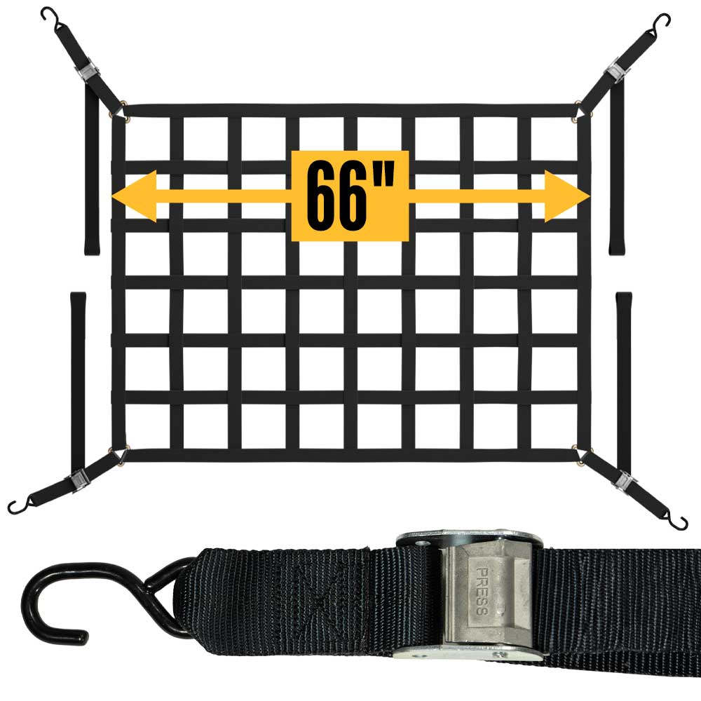 66" x 50" Standard Bed Pickup Truck Cargo Net with Cam Buckles & S-Hooks | 2-Pack
