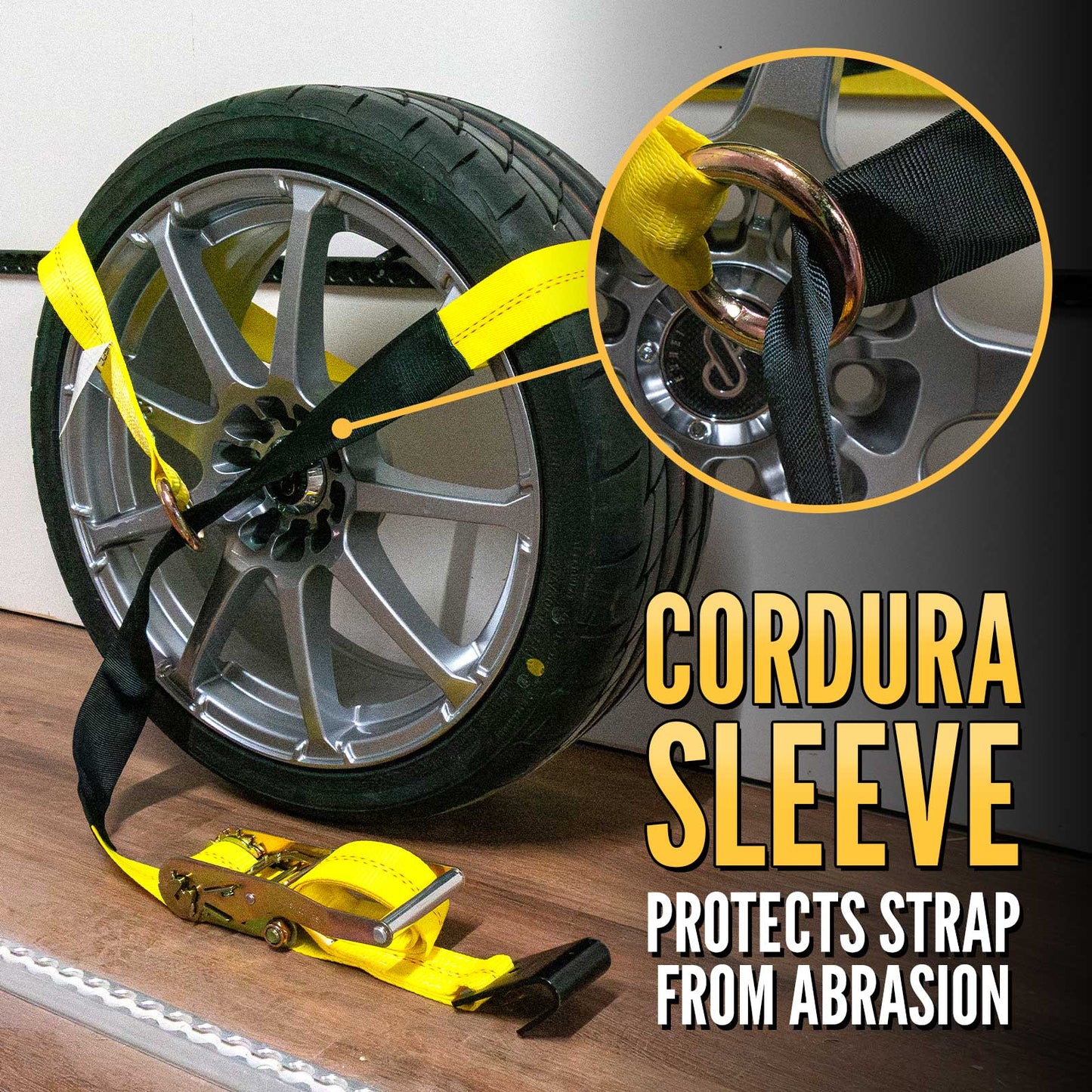 Side Mount Wheel Net with Ratchet and Flat Hook | 2' Cordura Wear Sleeve Included