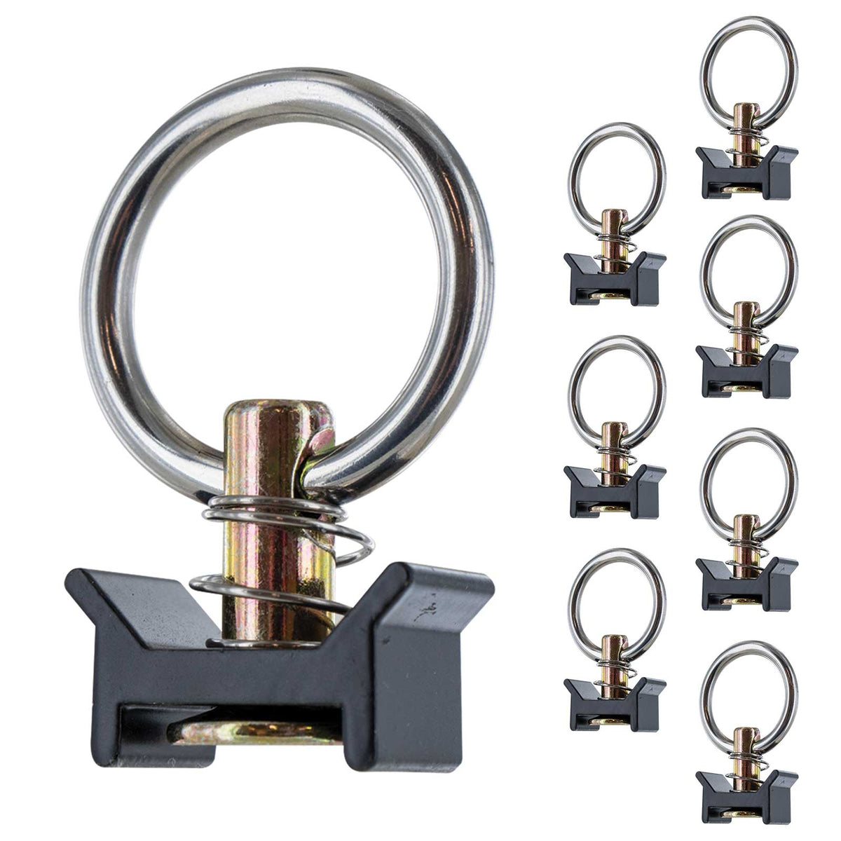 Single Stud L-Track Fitting with Stainless Steel Round Ring - Black | 4,000 lbs. BS | 8-Pack