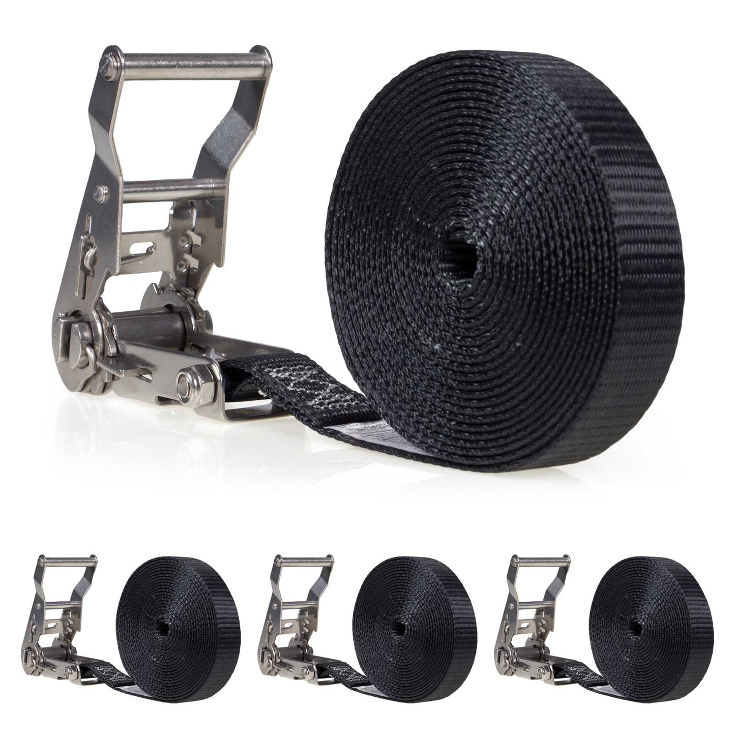 1" x 15' Black Stainless Steel Endless Ratchet Strap | 4-Pack