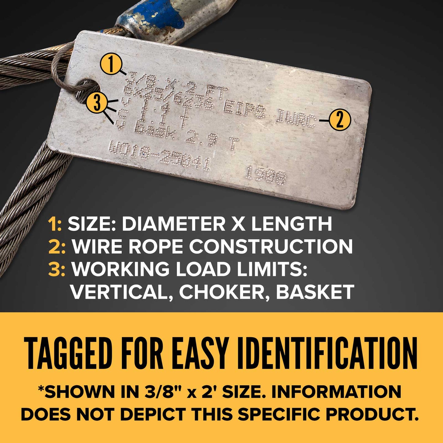 1-1/2" x 16' Standard Eye Wire Rope Sling