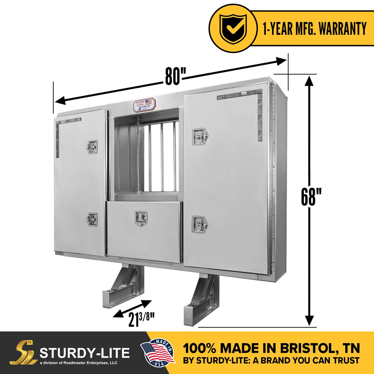 68" x 80" 3-Door Split Enclosed Headache Rack | Bar Window | U-Bolt Mounting Kit