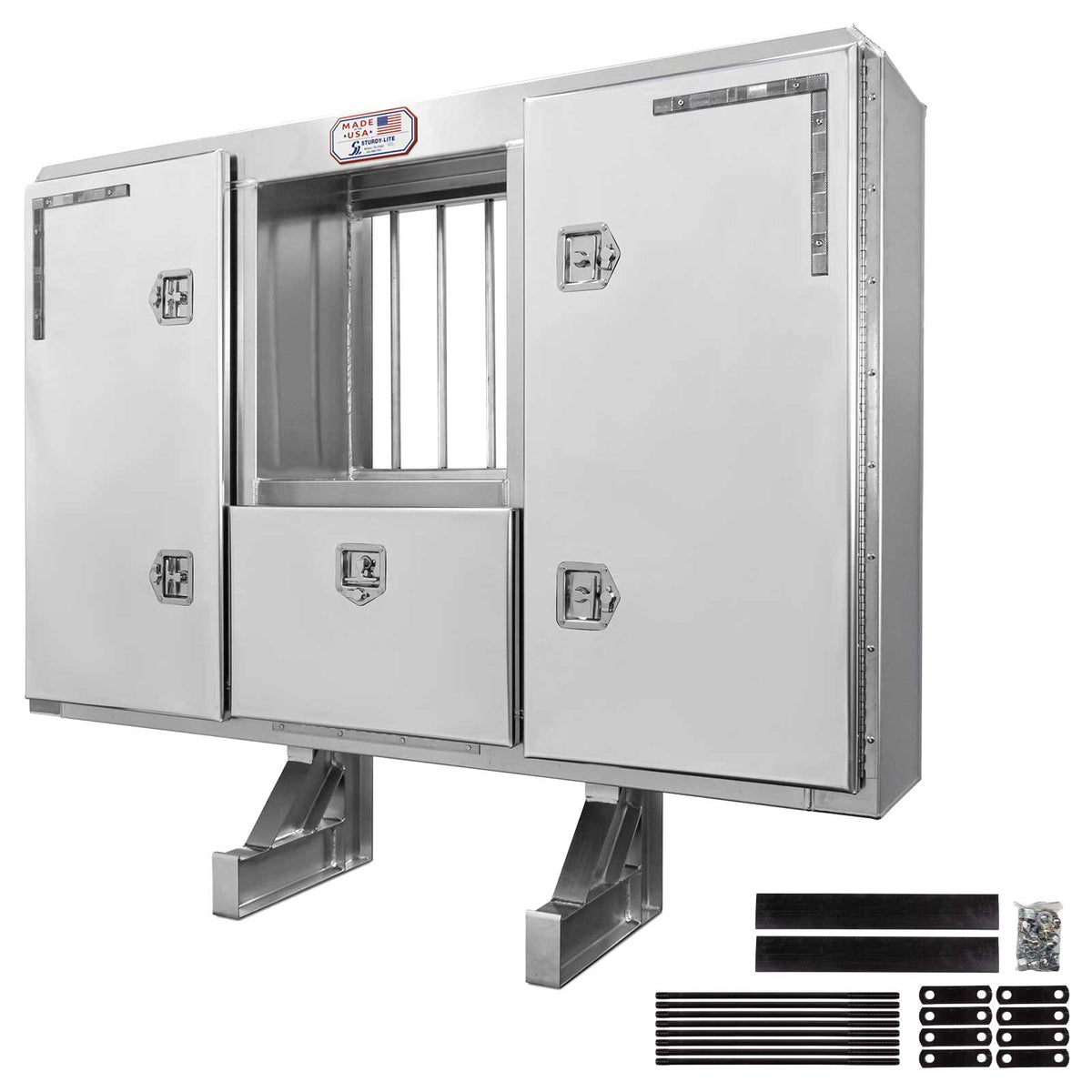 68" x 80" 3-Door Split Enclosed Headache Rack | Bar Window | Straight Frame Mounting Kit