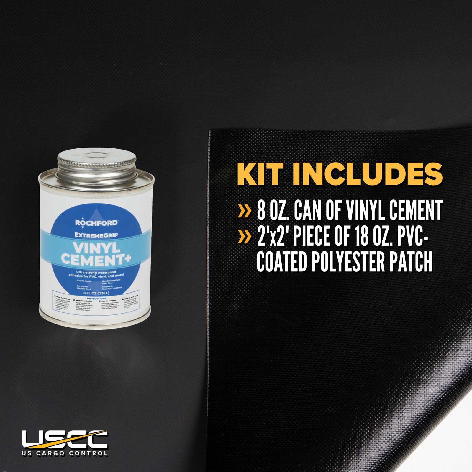 tarp patch Tarp Repair Kit: 2'x2' Black Tarp Patch and Vinyl Cement