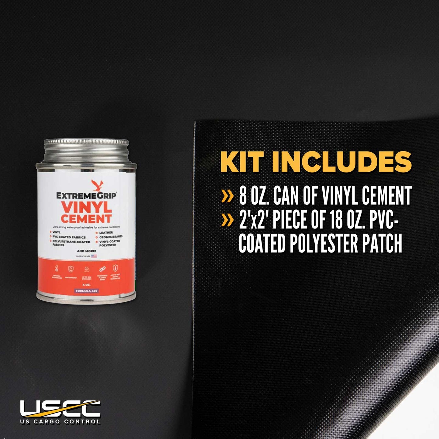 Tarp Repair Kit: 2'x2' Black Tarp Patch and Vinyl Cement