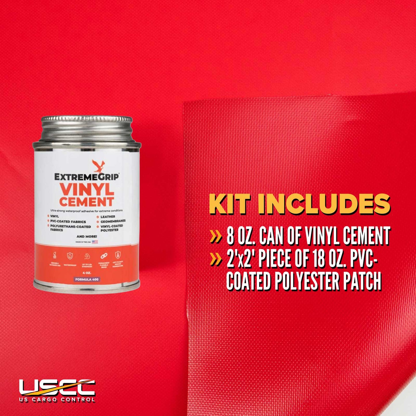 Tarp Repair Kit: 2'x2' Red Tarp Patch and Vinyl Cement