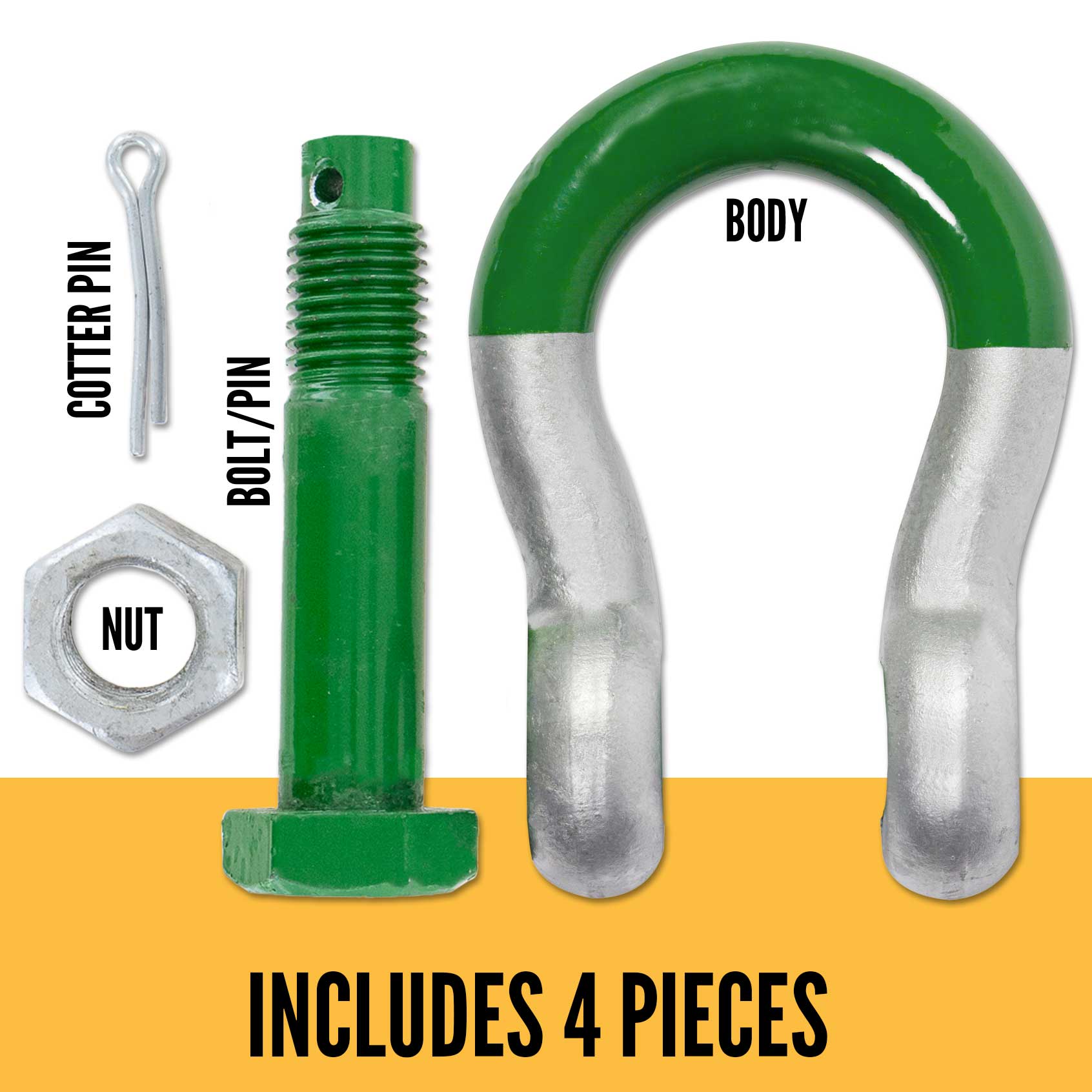 1-1/8" Van Beest Green Pin® Bolt Type Anchor Super Shackle | G-5263 - 15 Ton parts of a shackle