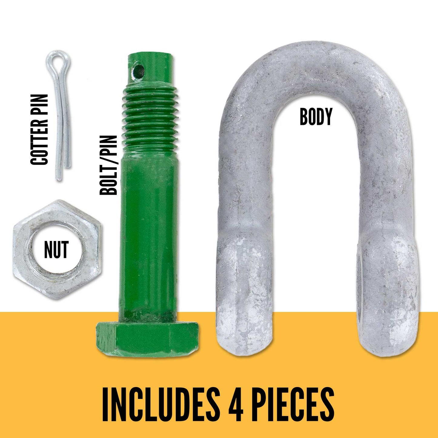 7/8" Van Beest Green Pin® Bolt Type Chain Shackle | G-4153 - 6.5 Ton parts of a shackle