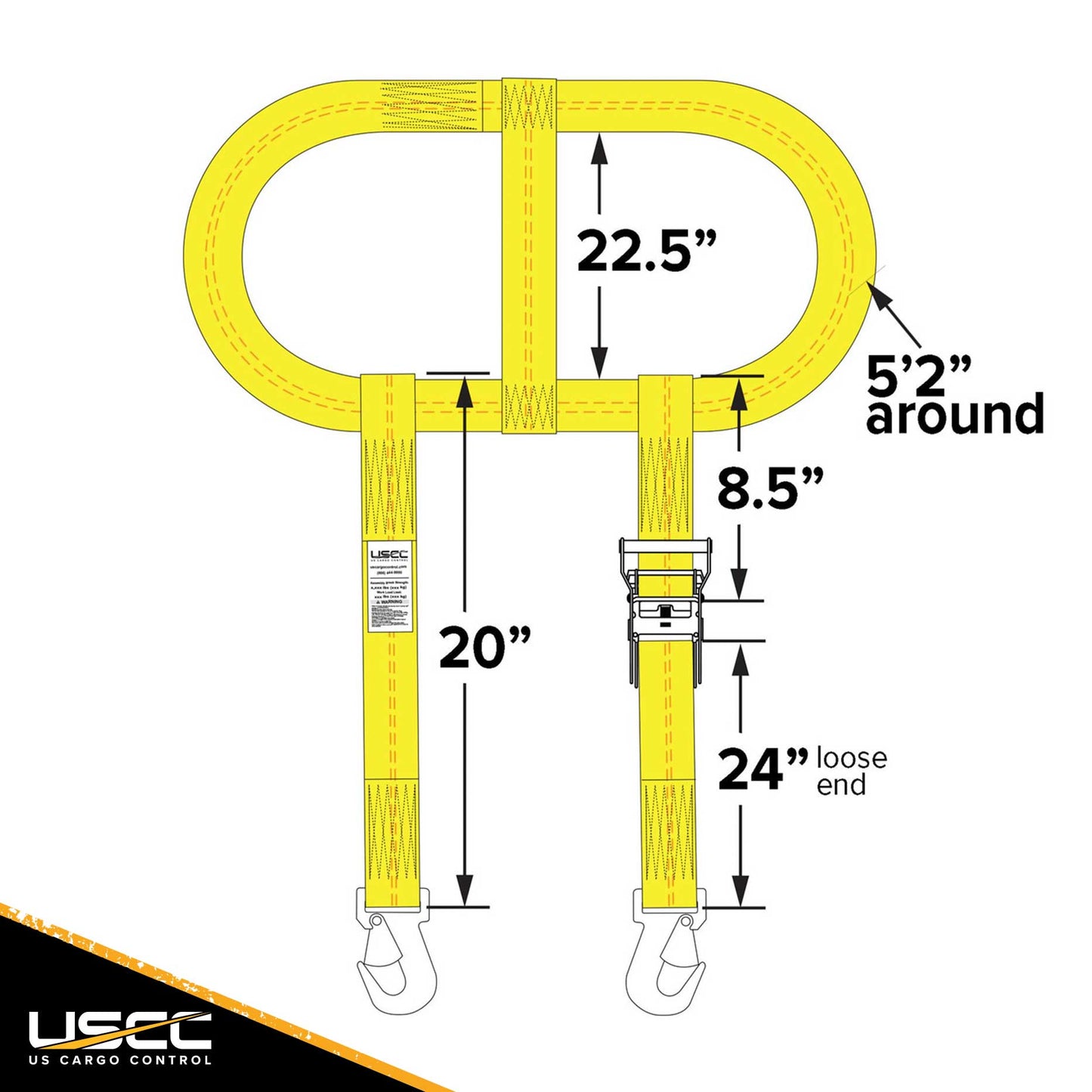Wheel Net 2" Tire Holder w/ Ratchet Strap & Flat Snap Hooks - 4 Pack