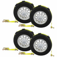 Car Carrier Wheel Strap w/ Swivel Hooks & Adj. Rubber Blocks & Ratchet - 4 Pack