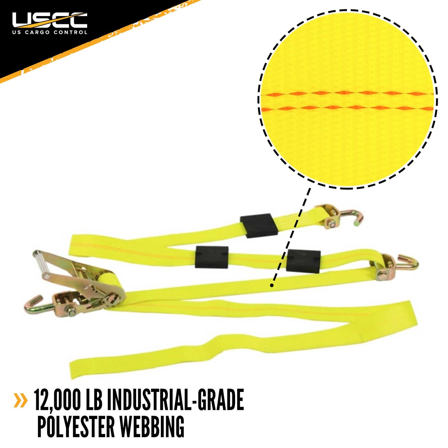 Car Carrier Wheel Strap w/ Swivel Hooks & Adj. Rubber Blocks & Ratchet - 4 Pack