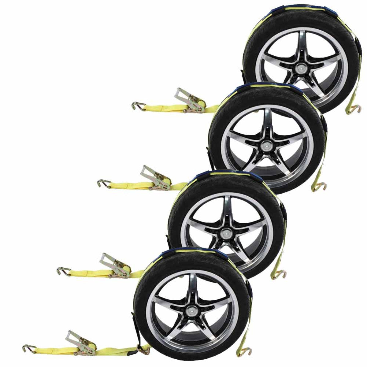 2" x 11' Car Carrier Ratchet Strap w/ Wire Hooks  & 3 Rubber Cleats - 4 Pack