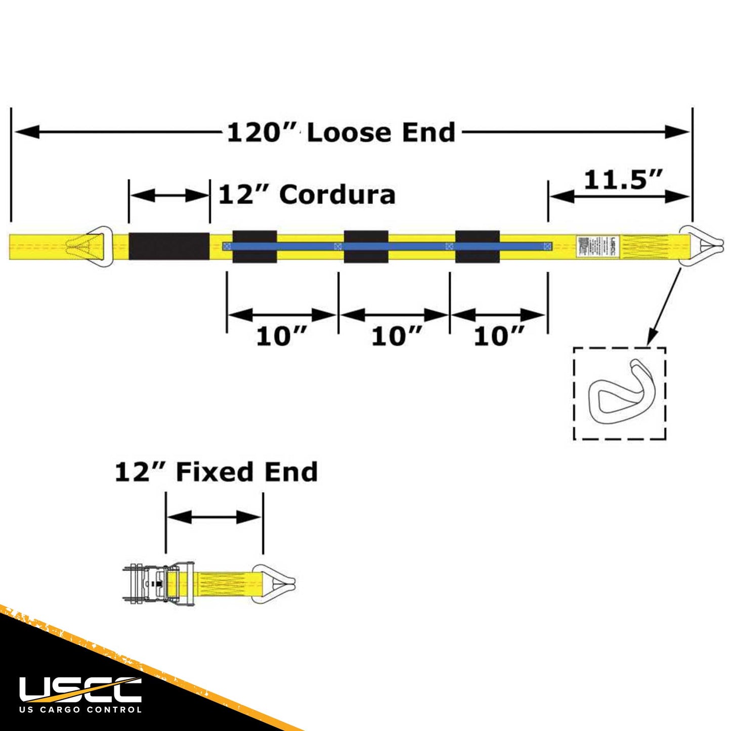 2" x 11' Car Carrier Ratchet Strap w/ Wire Hooks  & 3 Rubber Cleats - 4 Pack