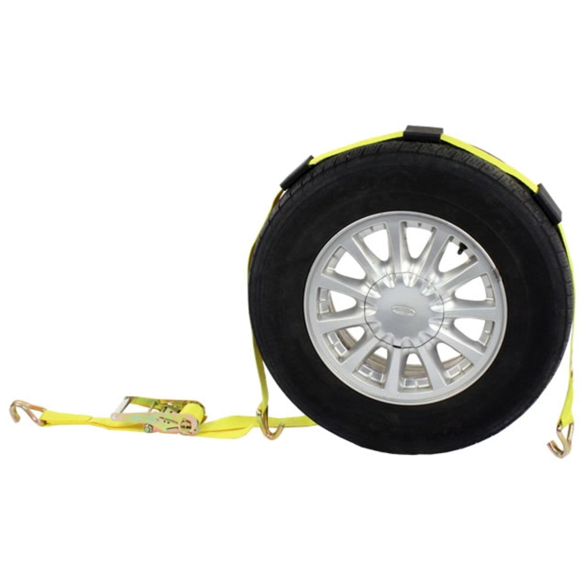 Car Carrier Wheel Strap w/ Wire Hooks & Adj Rubber Blocks & Ratchet - 4 Pack