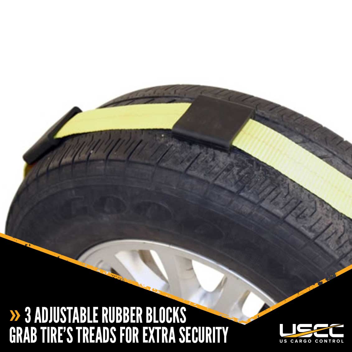 Wheel Strap with Wire Hooks & Adjustable Rubber Blocks & Ratchet
