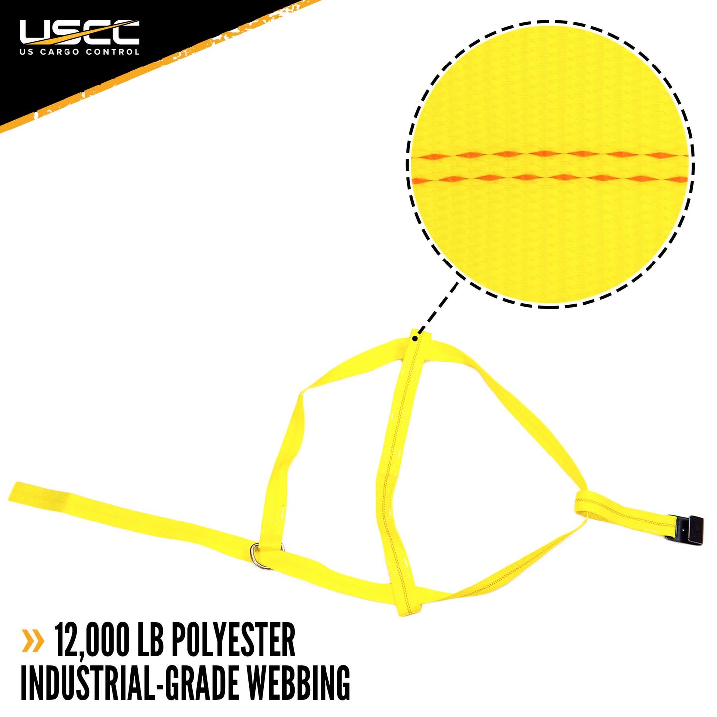 Yellow Adjustable Tow Dolly Strap with 2" Top Strap and Flat Hook