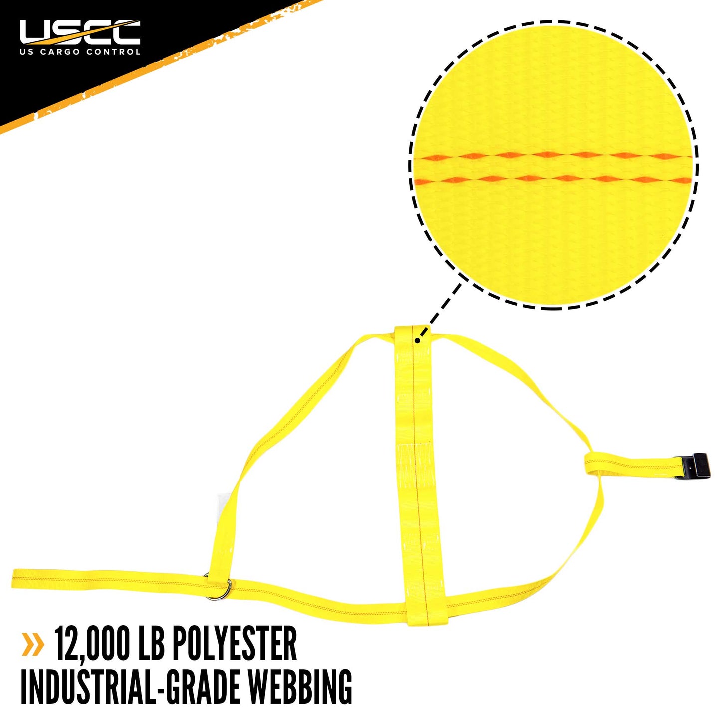 Yellow Adjustable Tow Dolly Strap with 4" Top Strap and Flat Hook