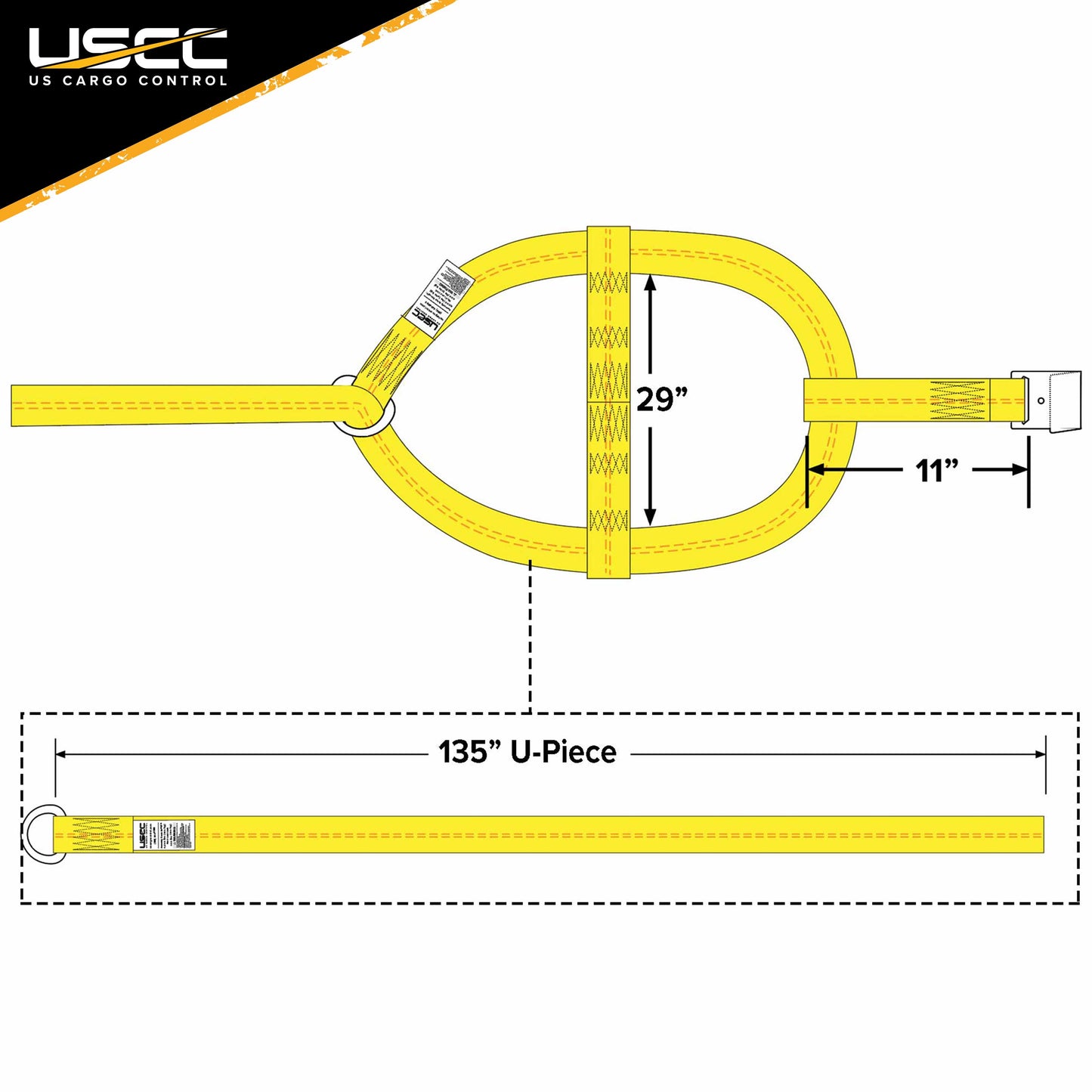 Yellow Adjustable Tow Dolly Strap with 4" Top Strap and Flat Hook
