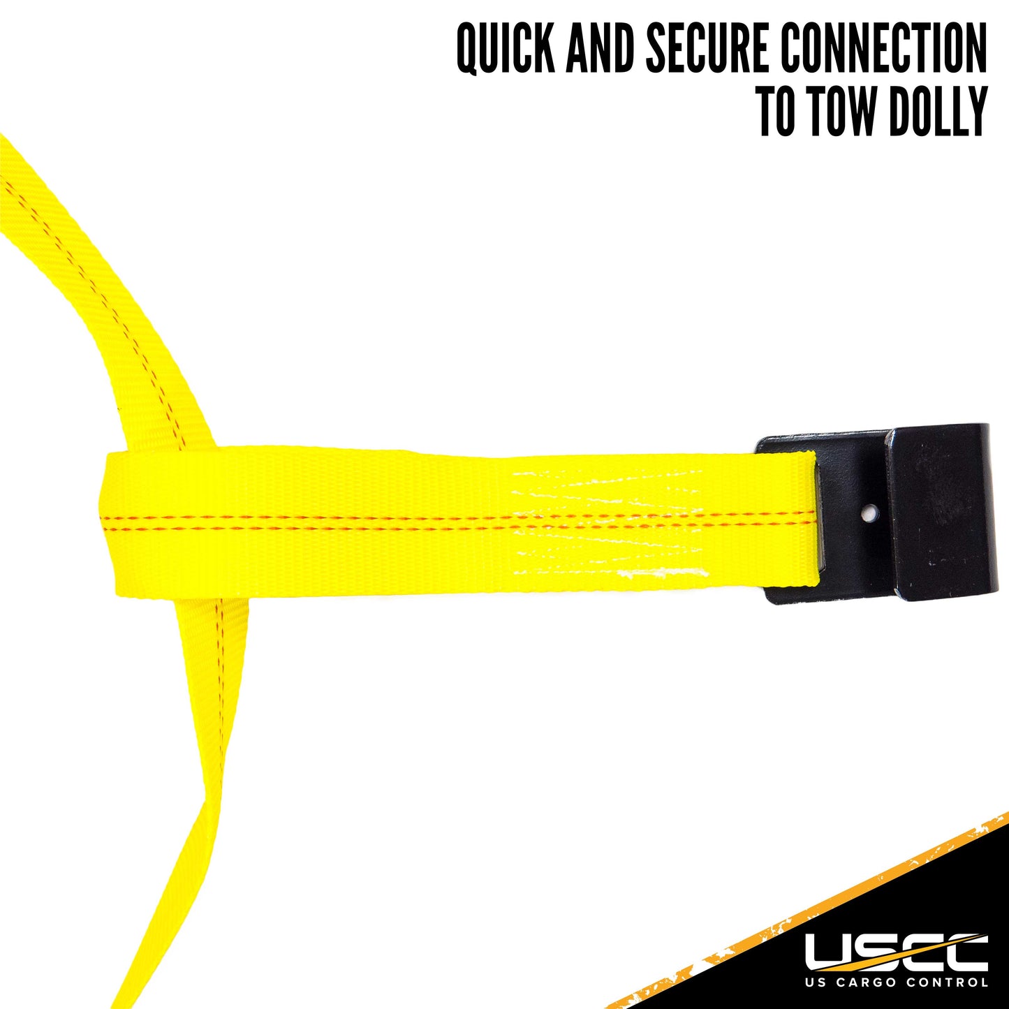Yellow Adjustable Tow Dolly Strap with 4" Top Strap and Flat Hook