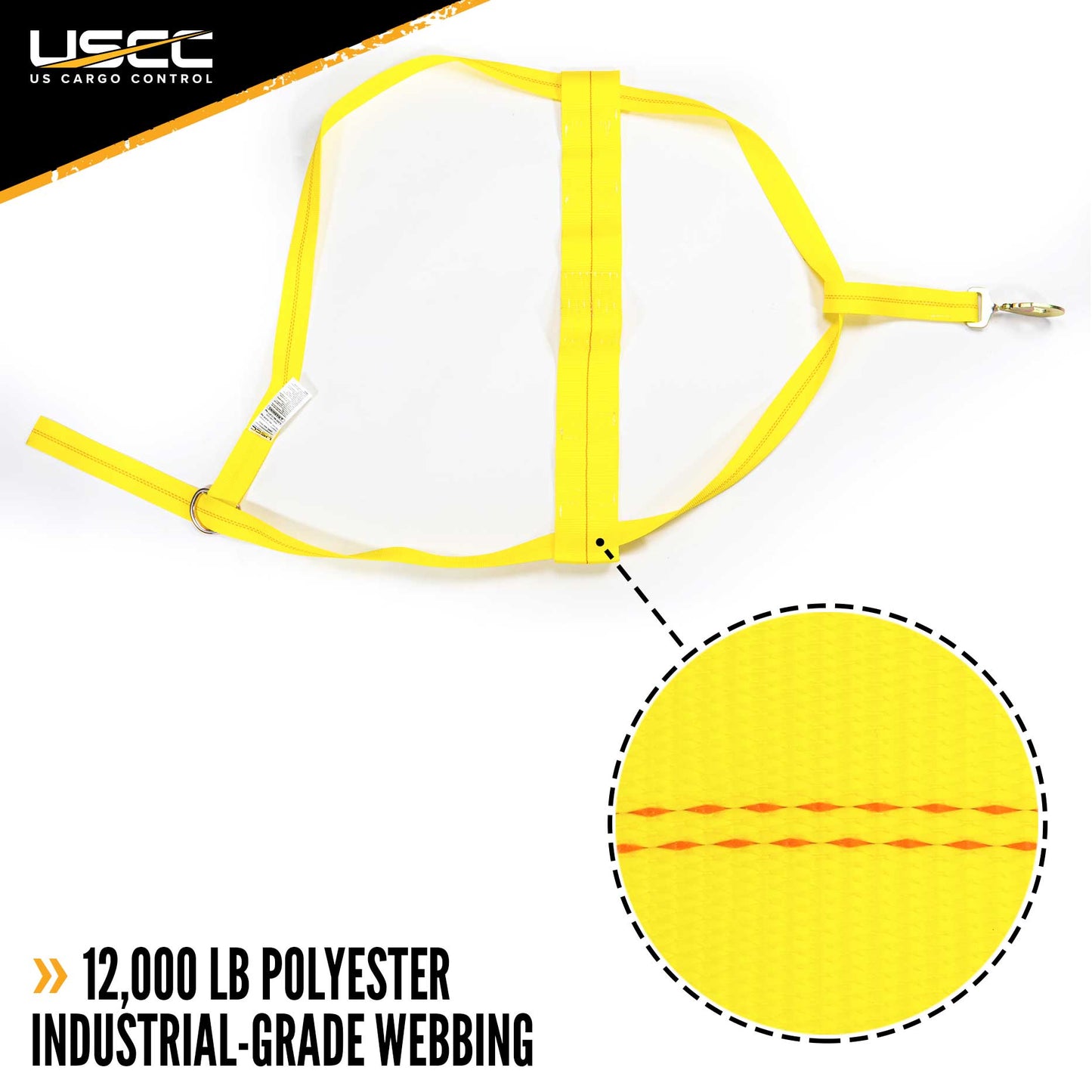 Yellow Adjustable Tow Dolly Strap with 4" Top Strap and Twisted Snap Hook - 2 pack