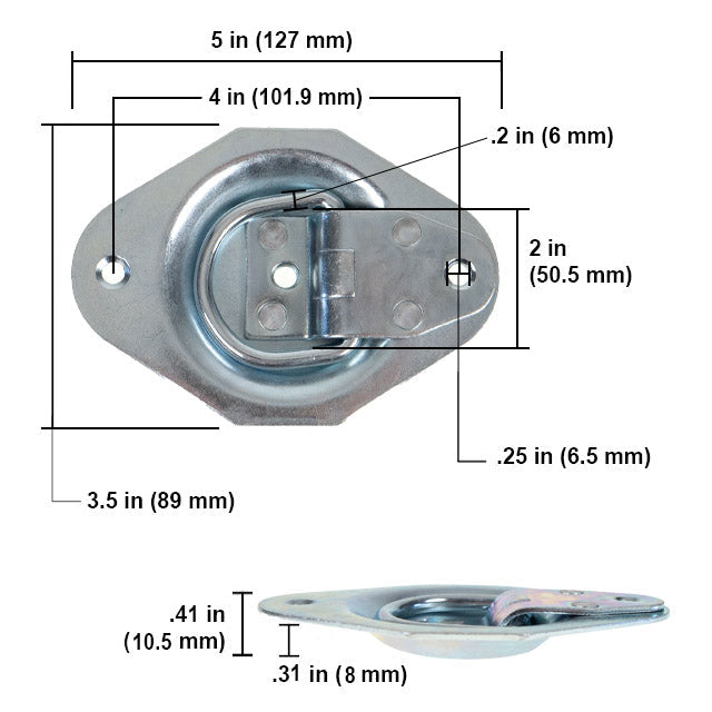 Bolt-On Recessed D-Ring - Galvanized - 900 lbs. BS