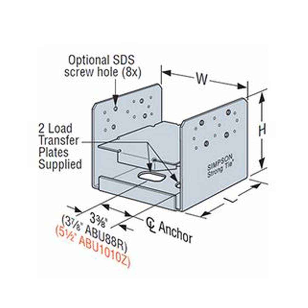 Simpson ABU88RZ Rough Cut 8x8 Adjustable Post Base Zmax Finish image image 3 of 3