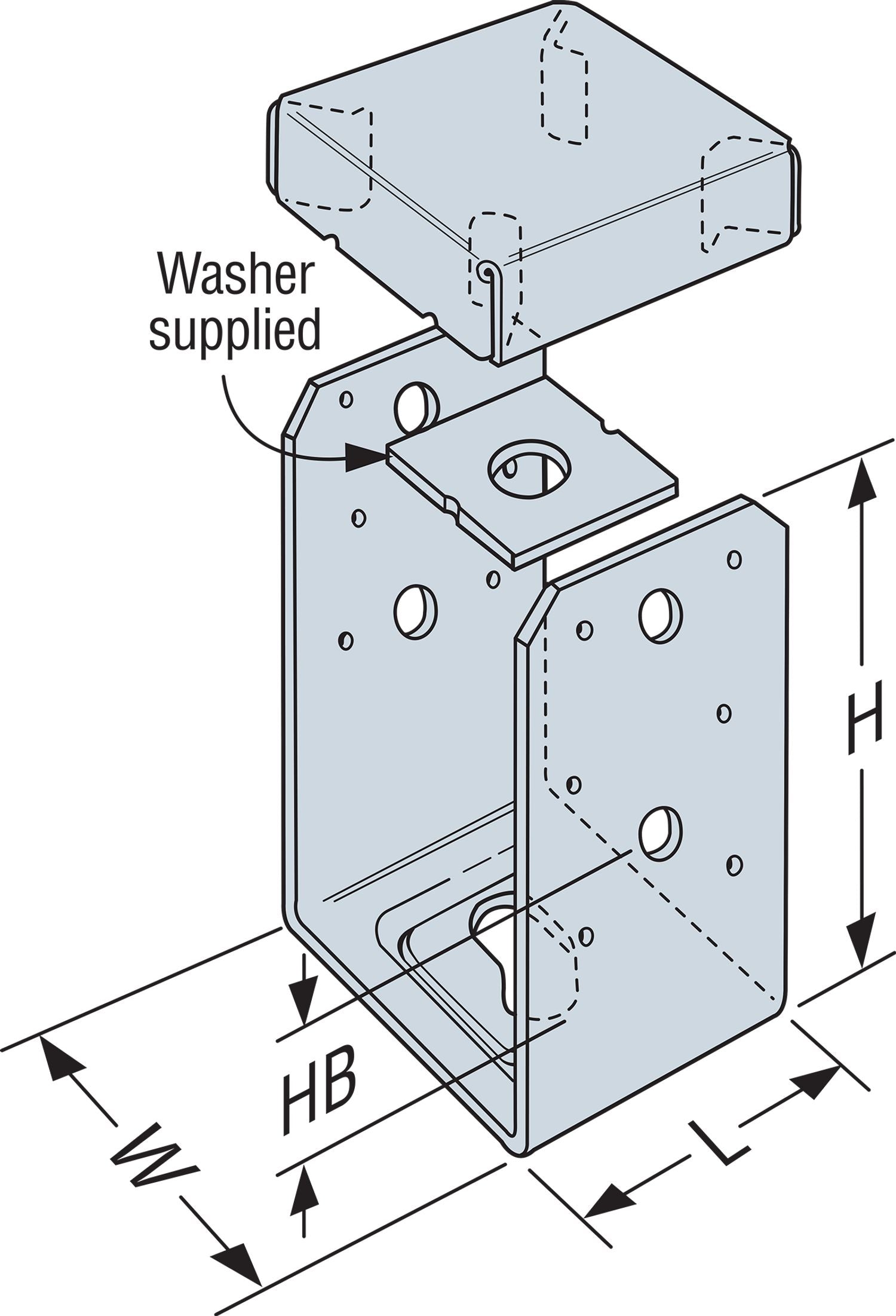 ABU Adjustable Post Base with Uplift callout - ABU44 shown