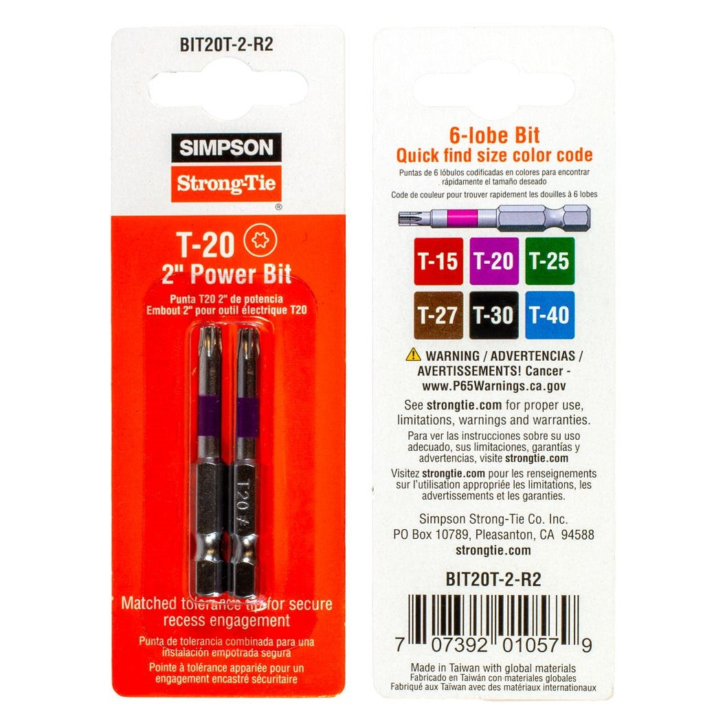 Simpson T-20 2 in. Driver Bit, Pkg 2