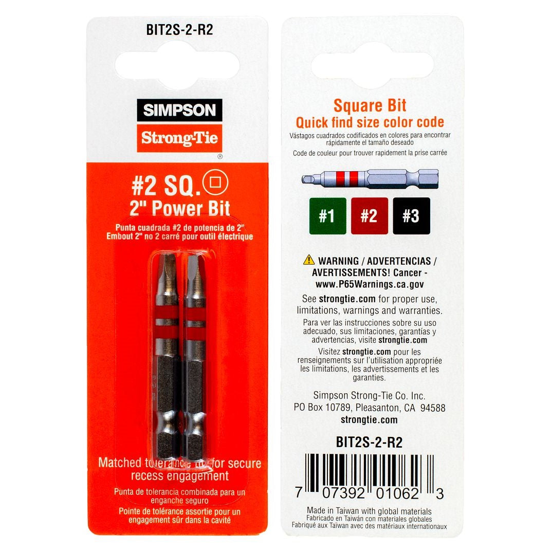 Simpson #2 Square 2 in. Driver Bit, Pkg 2