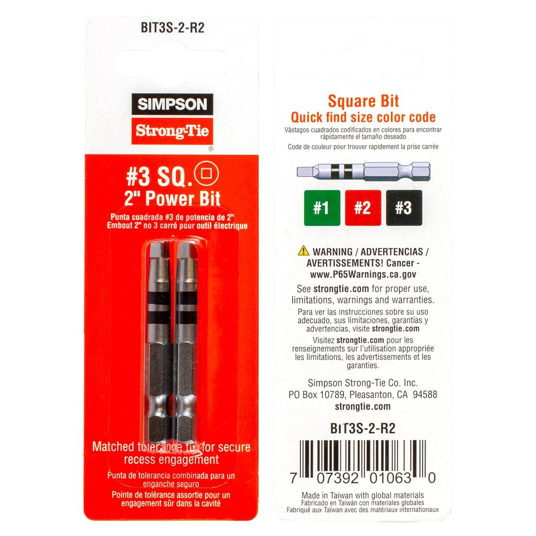 Simpson #3 Square 2 in. Driver Bit, Pkg 2