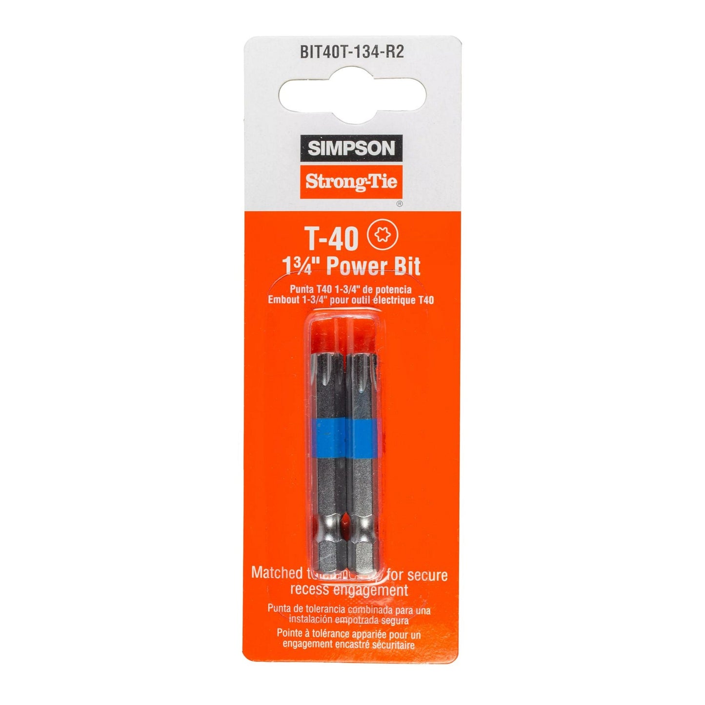 Simpson T-40 1-3/4" in. Driver Bit, Pkg 2