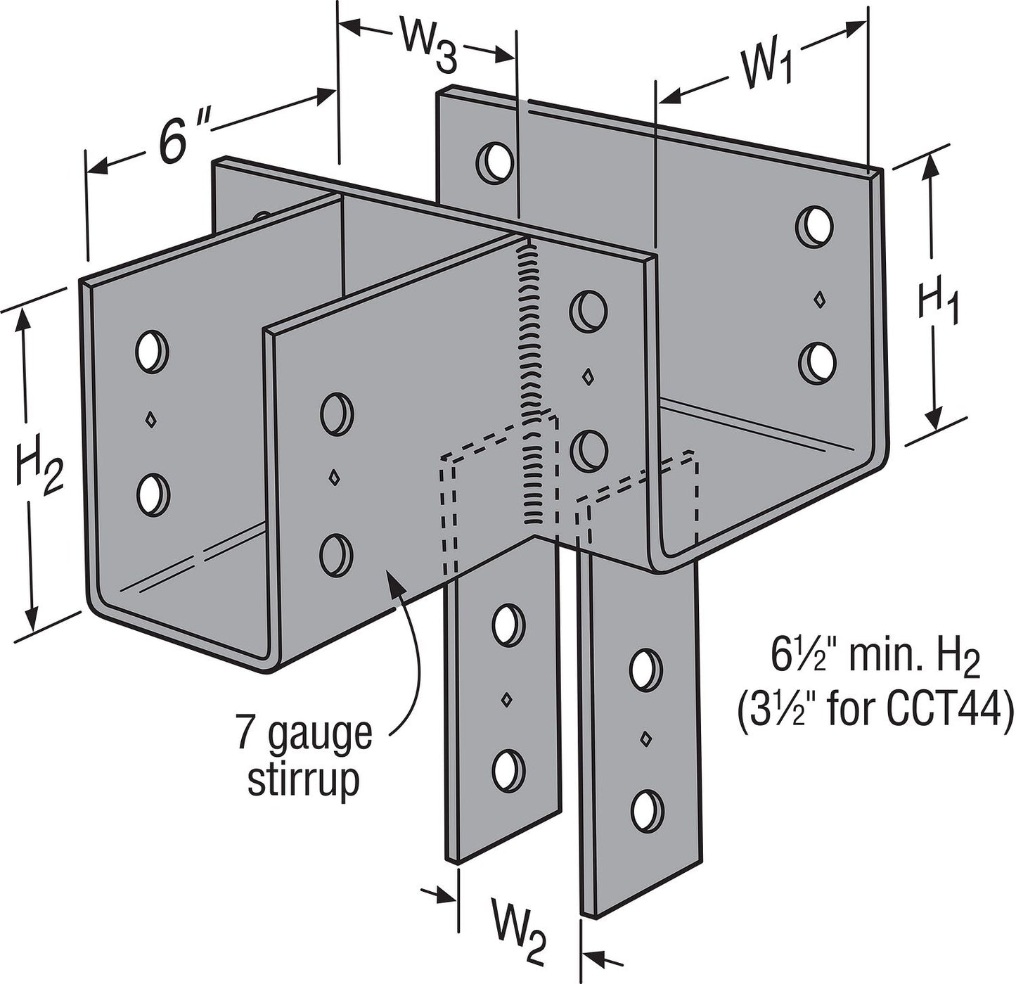 Simpson CCT7 1/8X T-Shape Column Cap for 7" Beam, Made to Order Non-Returnable