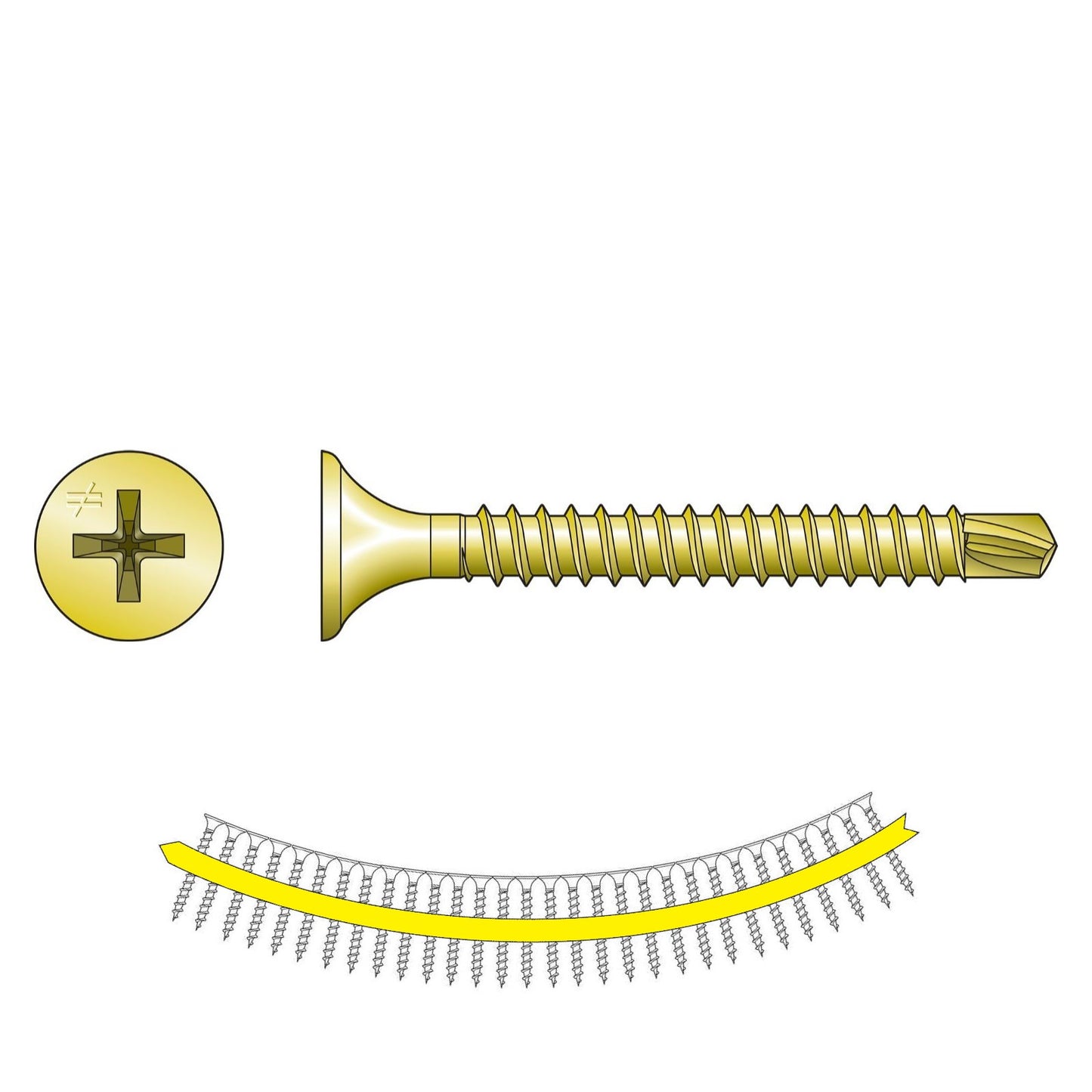 #6 x 114 inch Quik Drive DWFSD SelfDrilling DrywallToCFS Screw Yellow Zinc Pkg 2500 image 1 of 2
