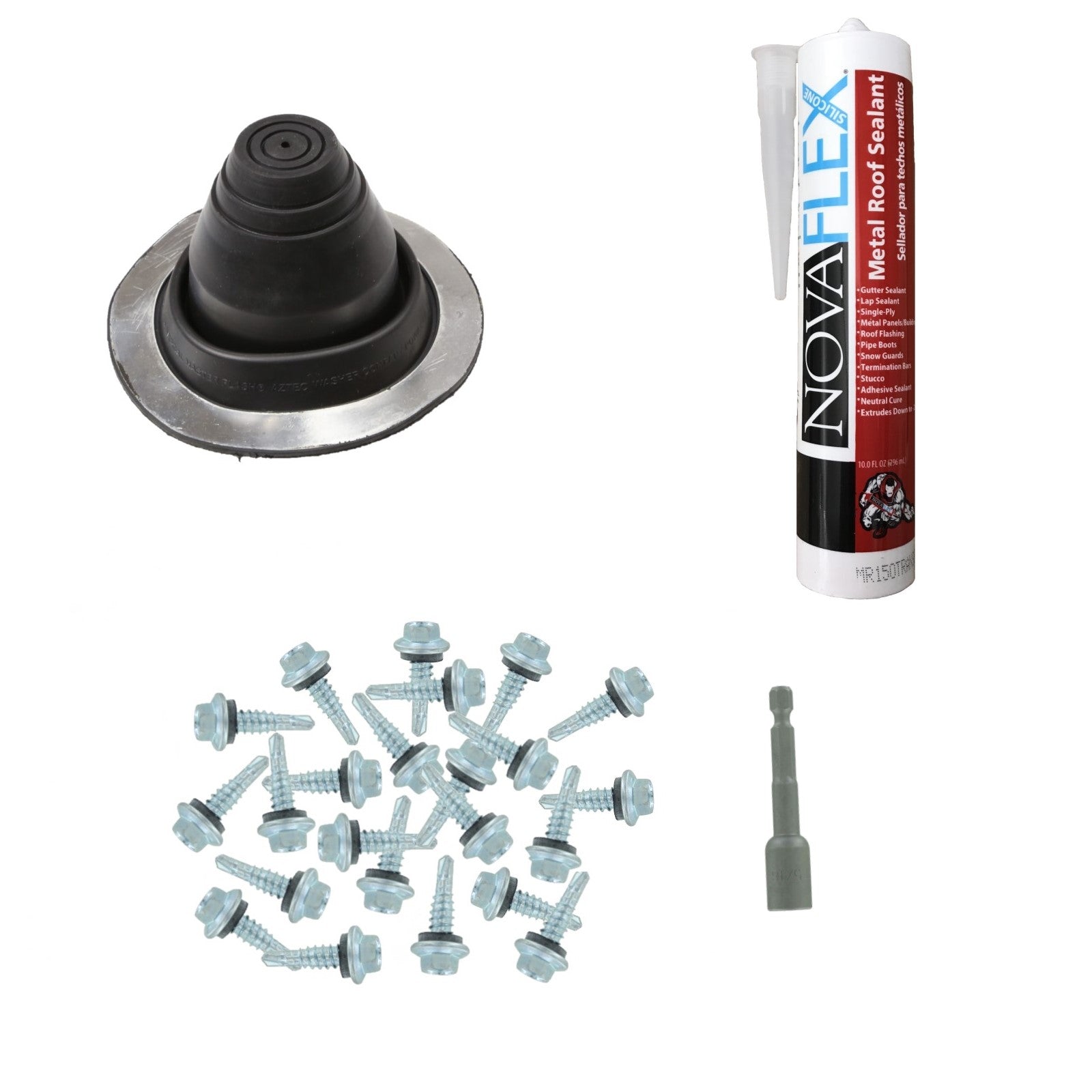 #1 Round EPDM Metal Roof Pipe Boot wInstall Kit Black