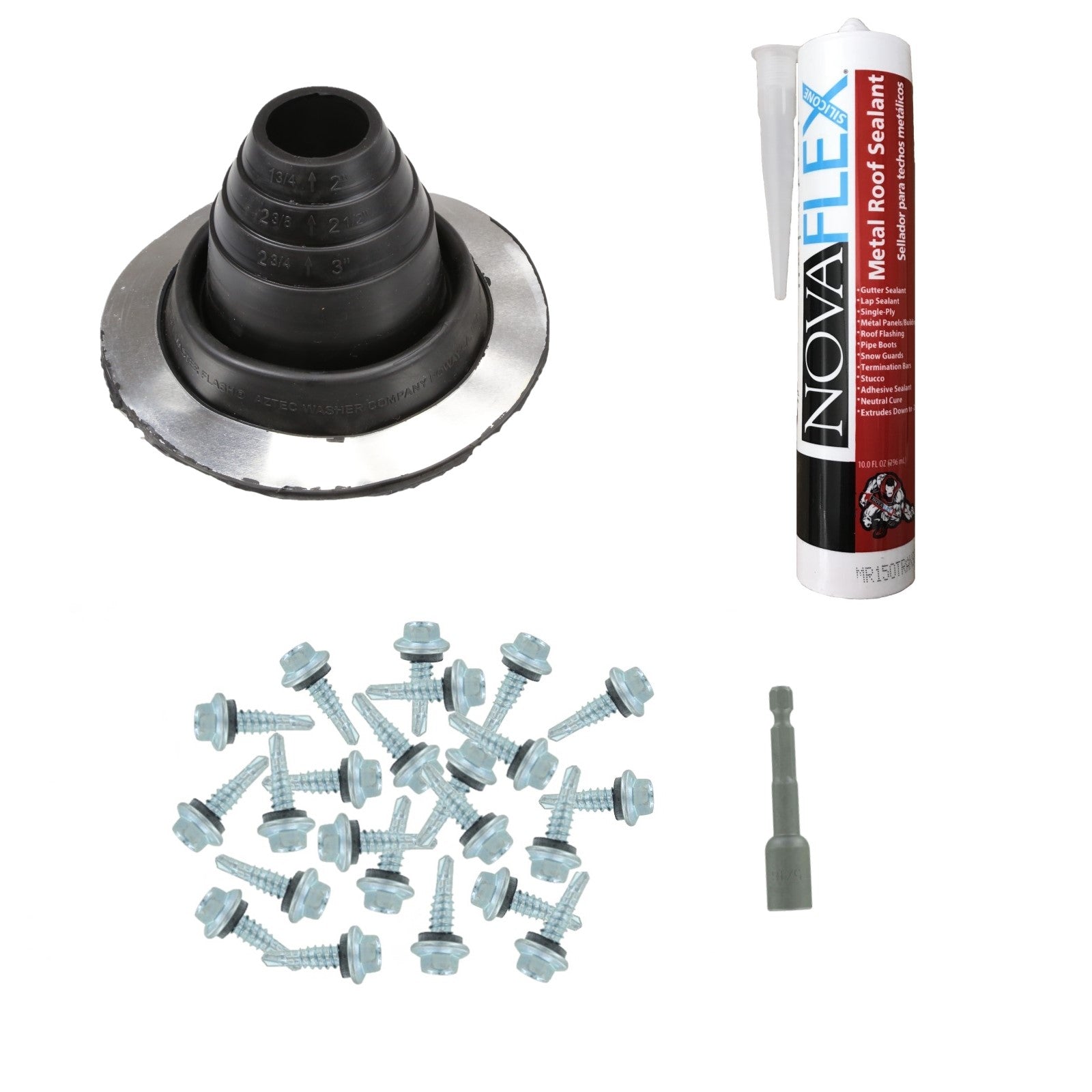 #2 Round EPDM Metal Roof Pipe Boot wInstall Kit Black